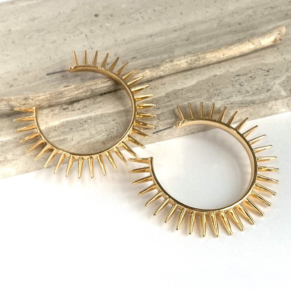 NEW ~ Anthropologie Gold Spiked Hoop Earrings - Picture 4 of 10